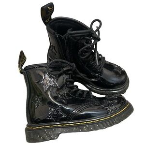 Dr. Martens Junior 1460 Glitter Star Patent Lace Up Black Boots Girl 8